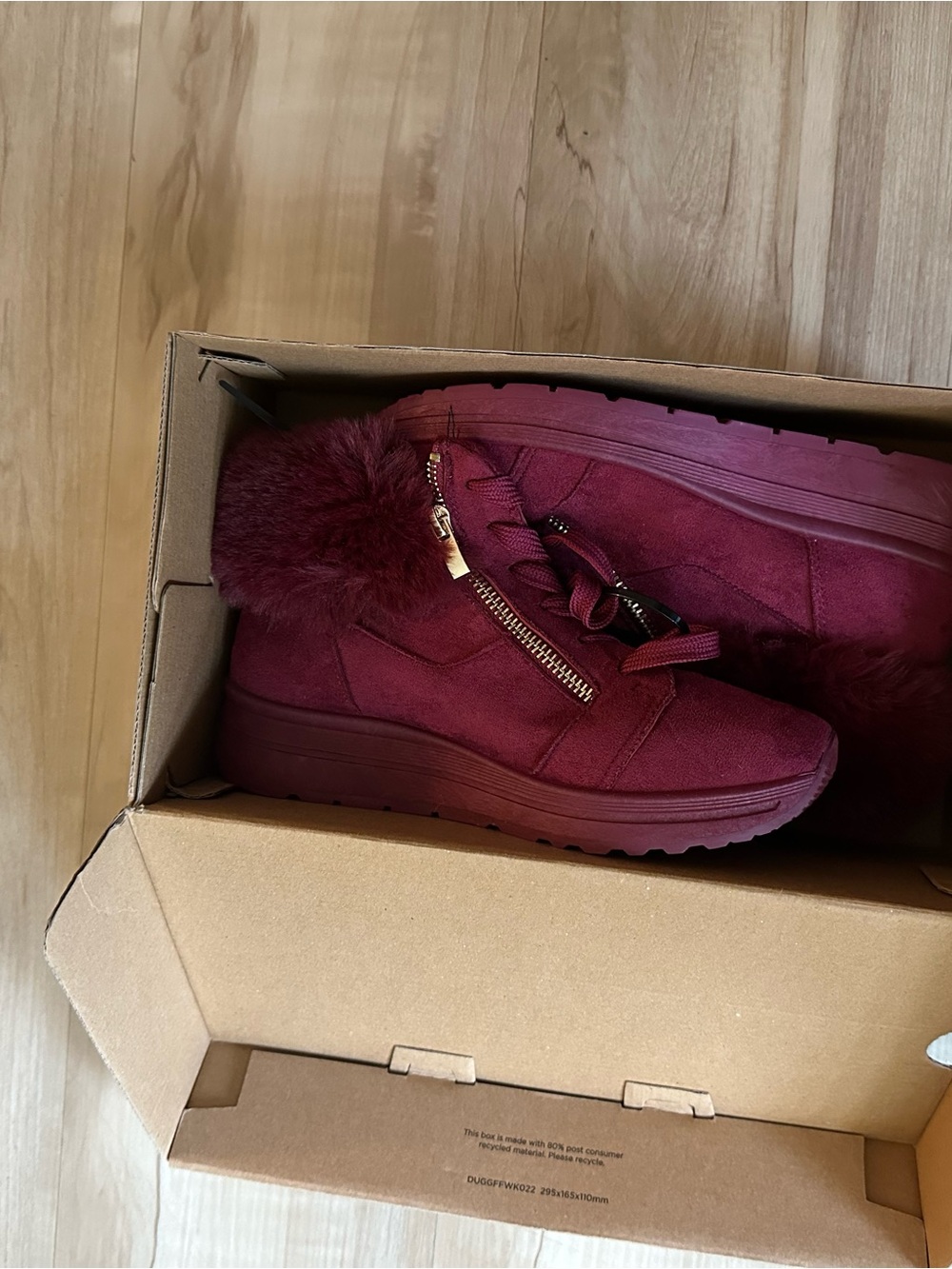Women's Burgundy Fur-Accent Wedge Sneaker! Brand New!